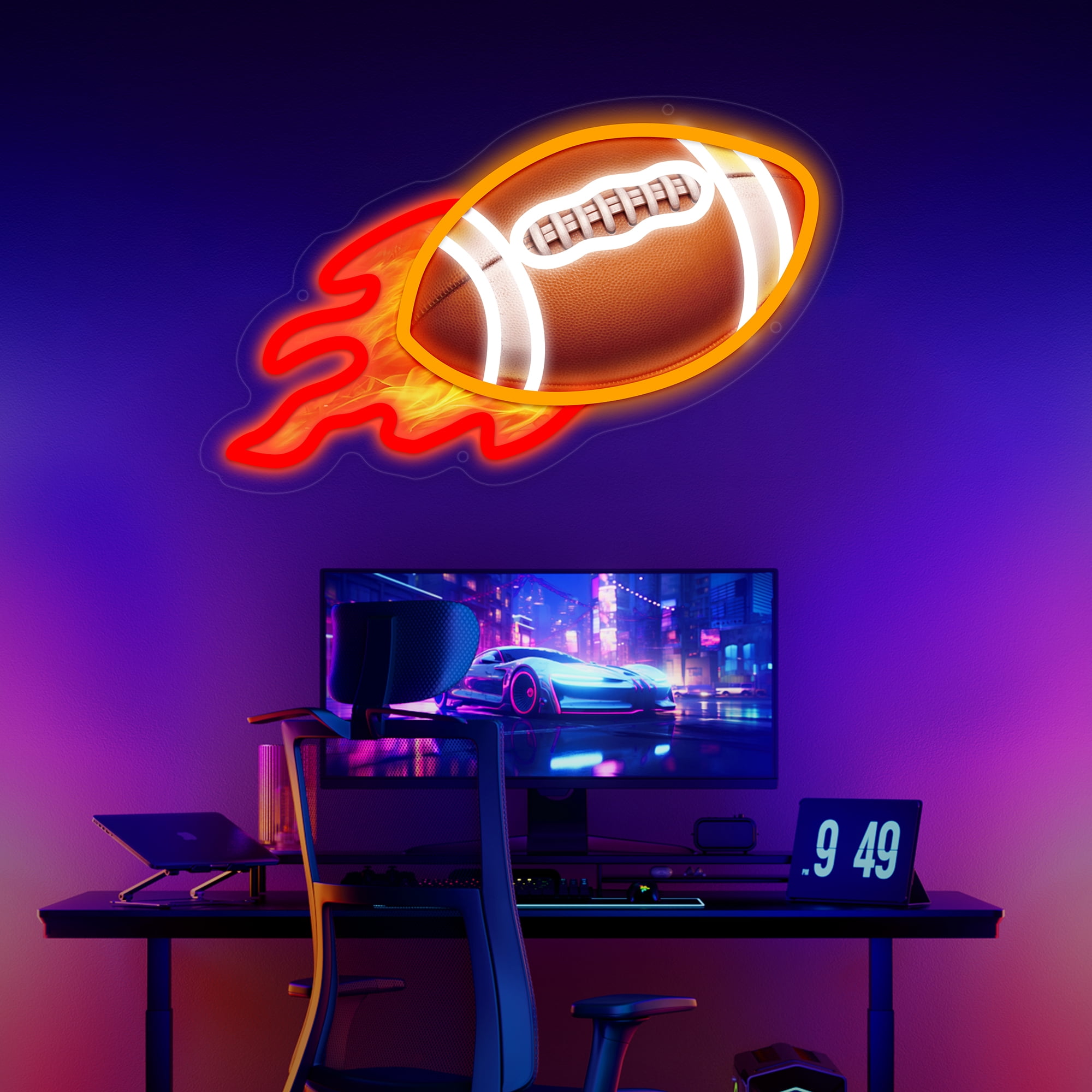Football Neon Sign for Wall Decor, Football LED Signs for Teens, Man Cave, Boys Bedroom and Game Room, Football-Shaped Neon Light, Neon Light Up Signs Gift for Football Fans