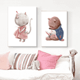 thumbnail image 4 of Cuadro en lienzo de estilo nórdico con diseño de oso, conejo, bebé, conejito, para guardería, arte de pared con flores y animales, póster e imagen impresa para habitación de niños, 4 of 5