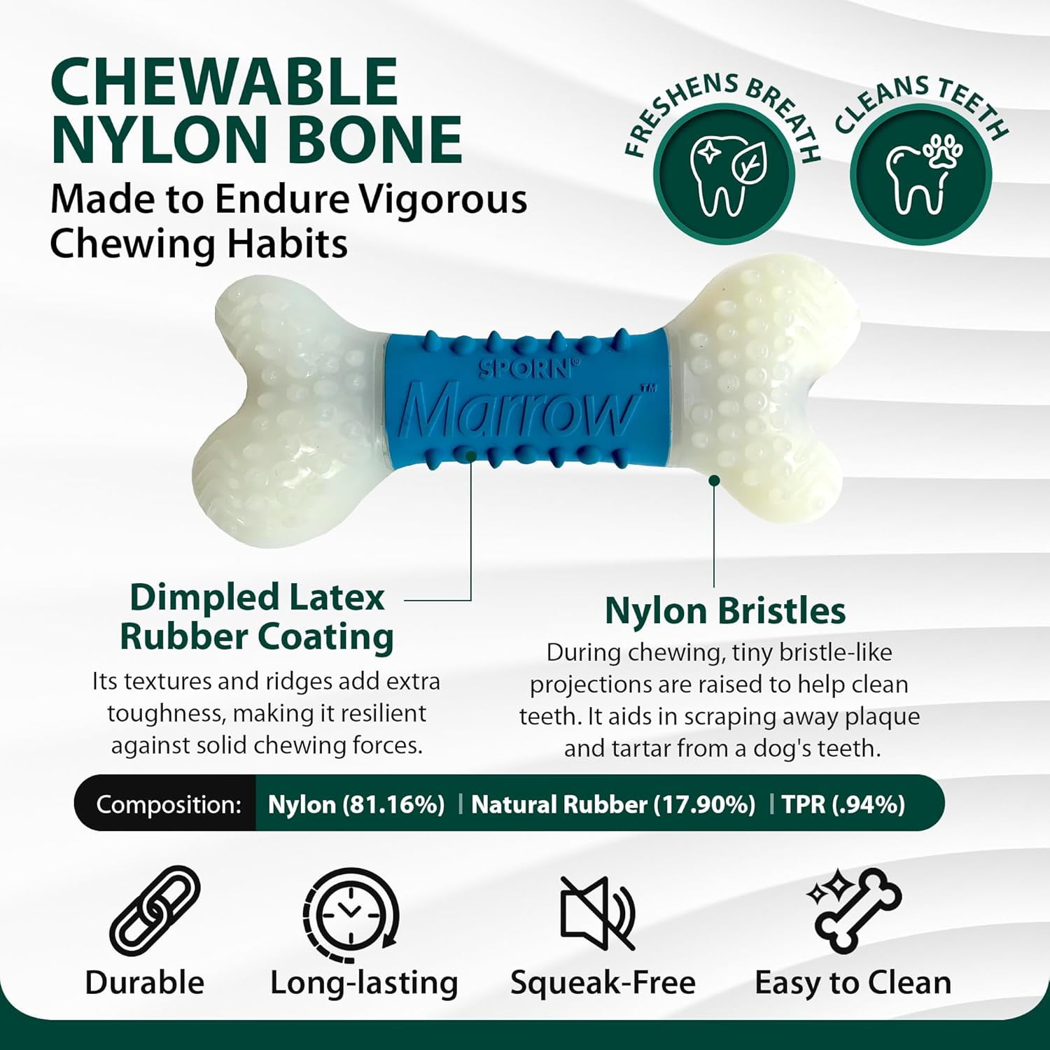Sporn Ultimate Marrow Dog Chew Bones for Aggressive Chewers, Jerky Flavor Dog Chew Toys for Medium Dogs, Made with Tough Nylon