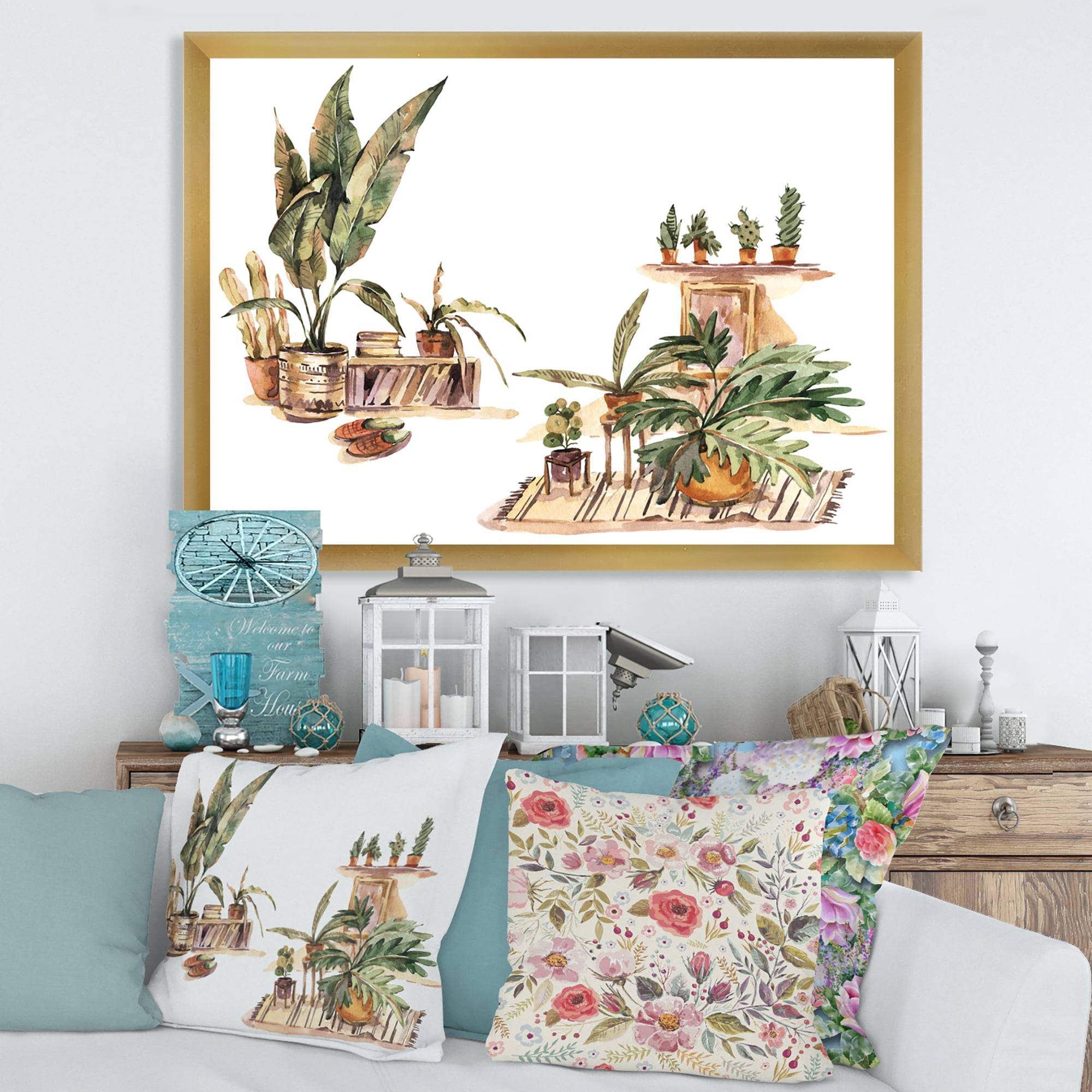 Designart 'Indoor House Plants Urban Jungle in Flowerpots III' Traditional Framed Art Print