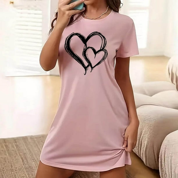 Camisón corto de talla grande para mujer, camisón de manga corta con estampado de pecho a la moda, camisón para mujer
