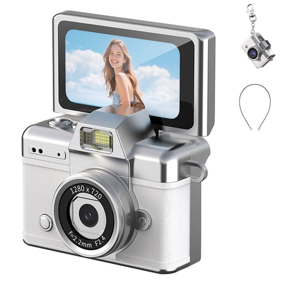 Yhaizhuy Mini Thumb Digital Camera,180° Flip Screen,1.47" Ips Flip Screen Retro Ultra-Portable Keychain Digital Camera,White