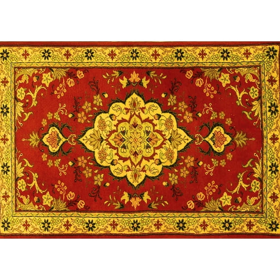 Ahgly Company Machine Washable Indoor Rectangle Persian Yellow Traditional Area Rugs, 5' x 7'