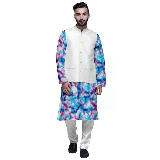 Atasi Kurta Pyjama Uni et Ensemble de Veste Nehru Imprimée pour Tenue de Fête pour Hommes