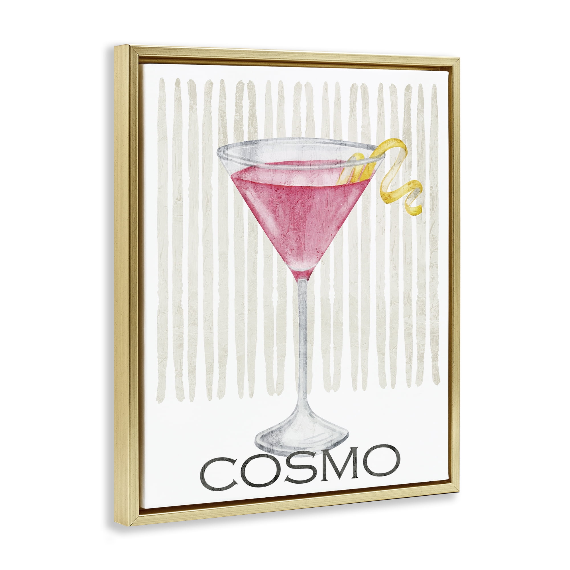 Stupell Industries Pink Cosmo on Stripes Gold Framed Floater Canvas Wall Art, design by Kim Allen