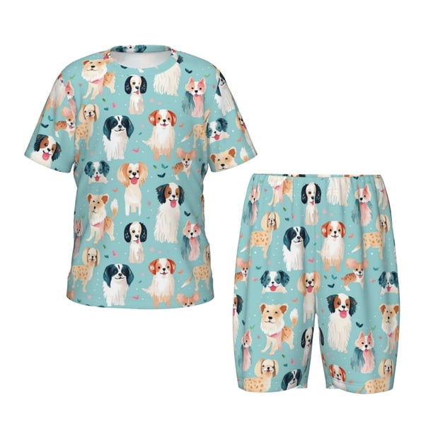 Fotbe Colorful Dog Pijama Estampada de 2 Piezas para Niños – Ropa de Dormir de Manga Corta Cómoda para Niños y Niñas, Camiseta y Shorts de Algodón-3X-Large