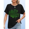thumbnail image 1 of Camiseta de algodón de 220 g con cuello redondo estampado para mujer. Camiseta informal de cuello redondo con estampado de trébol de la suerte para primavera y verano. Camiseta con dibujos animados de, 1 of 5
