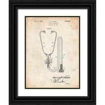 Borders, Cole 12x14 Black Ornate Wood Framed with Double Matting Museum Art Print Titled - PP1066-Vintage Parchment Stethoscope Patent Poster