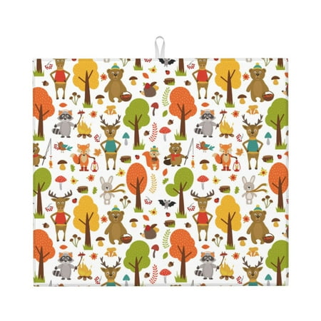 

Honeii Animals Forest for Dish Drying Mat for Kitchen Counter Non-slip Rubber Backed Hide Stain Kitchen Super Absorbent Draining Mat Dish Rack Pad