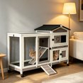 thumbnail image 5 of MEDEHOO 55.2" 2-Story Rabbit Hutch Indoor Outdoor, Heavy Duty Full Metal Bunny Cage with 6 Locking Wheels, 2 Pull-Out Trays, Chew-Proof Ramp & Waterproof Roof for Guinea Pigs Small Pets, 5 of 11
