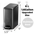 thumbnail image 2 of GFDYREE 1.6 Gallon Bathroom Trash Can with Lid, 6 Liter Rectangular Small Step Trash Can with Removable Bucket, Stainless Steel Slim Garbage Can Bin with Foot Pedal for Kitchen, Bright Black, 2 of 7