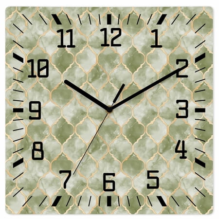 Wall Clock Sage Green Marble Operated Square Clocks Wooden Silent Non-Ticking Wallclock 10 Inch Lattice Modern Art Wood Wall Clock for Living Room Bedroom Office Shool Home Decor