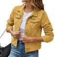 thumbnail image 1 of Womens Button Down Long Sleeve Cropped Denims Jean Jacket With Pockets, 1 of 5
