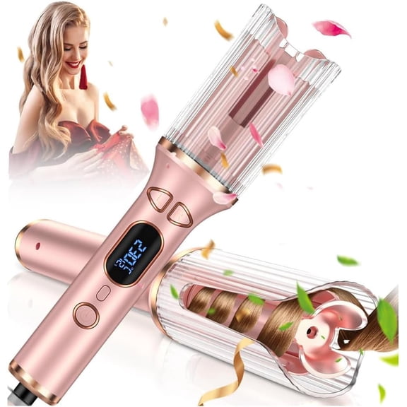 Automatic Rotating Curling Iron, Taotique Auto Curling Wand with 1 inch Large Ceramic Barrel, Dual Voltage Hair Curler with 14 Temperature & 6 Timer, Auto Rotating Wave Curling Iron Hot Tools, Pink