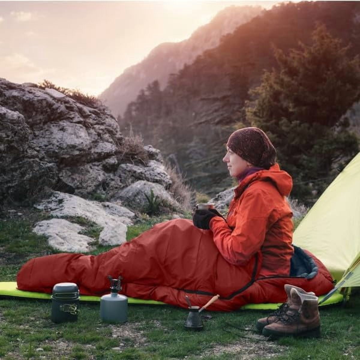 Mummy Sleeping Bag - Adult Cold Weather Rated to 25°F Waterproof with Drawstring Hood Camping Equipment by Outdoors