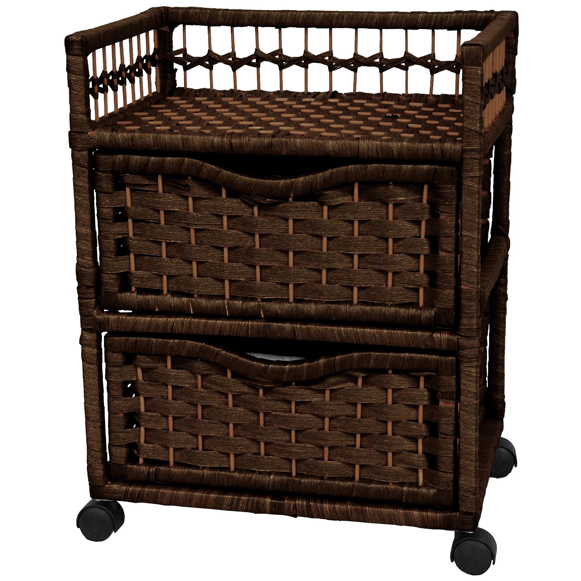 23" Faux Rattan Fiber Weave 2 Drawer Nightstand Mocha