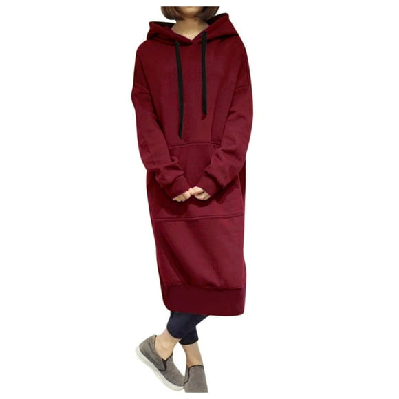 MSJUHEG Sweater Dress for Women Crewneck Sweatshirts Women Winter Warm Hooded Hoodie Baggy Pullover Oversize Sweatshirt Long Dress Womens Long Sleeve Tops Hoodies for Women