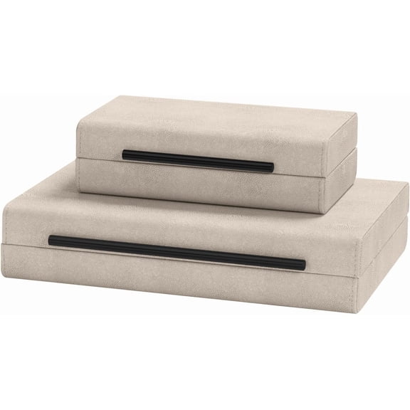 Ivory Shagreen Set of 2pcs Decorative Boxes Storage Organizer with Gun Metal Handles