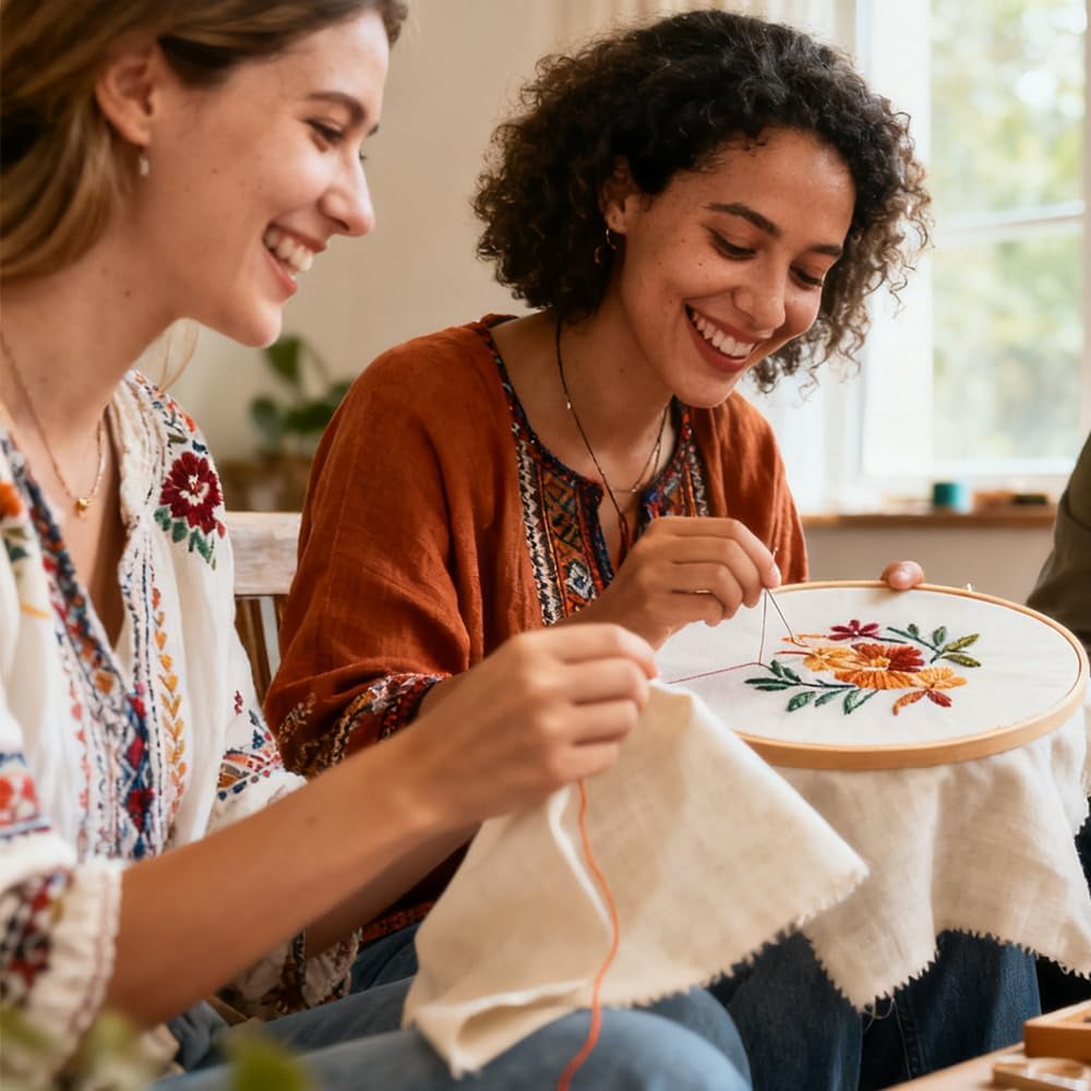 Saker Stitch Book Embroidery Kit: All-in-One Linen Embroidery Reference Guide with Multiple Sewing Tools, Floss, Needles & Scissors - Portable Gift