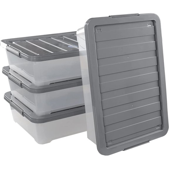 4 Packs 40 Quart Wheeled Under Bed Boxes, Clear Plastic Underbed Storage Bins