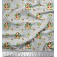 thumbnail image 3 of Soimoi Gray Japan Crepe Satin Fabric Palm Tree & Girl Beach Print Fabric by the Yard 42 Inch Wide, 3 of 3