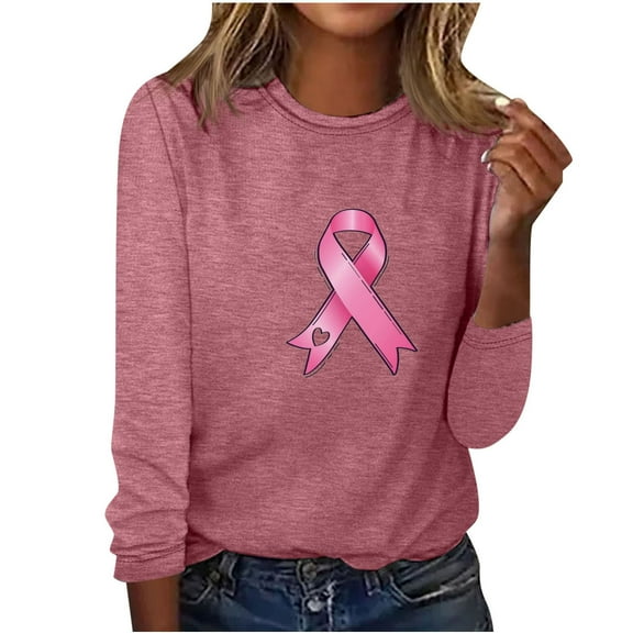 Honeeladyy Crew Neck Outfit for Women Winter Fall Long Sleeve Print Loose Breast Cancer Outfits Sweatshirts Women 2023 #Xw-Hot Pink-XXL