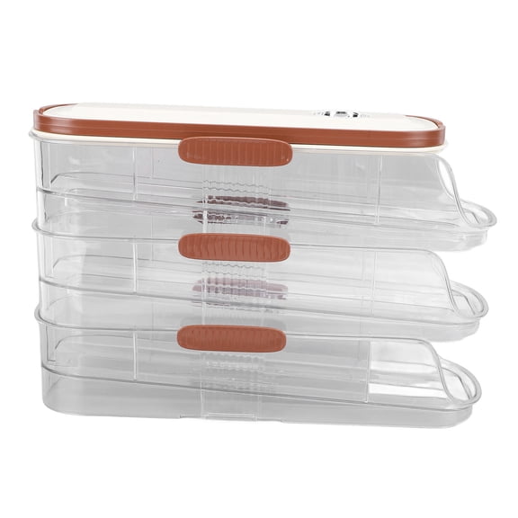 BOKYAN 3‑Layer Automatic Rolling Egg Storage Box with Lid – Tilted Design, Transparent Tray, Concealed Handle, Compact Refrigerator Organizer