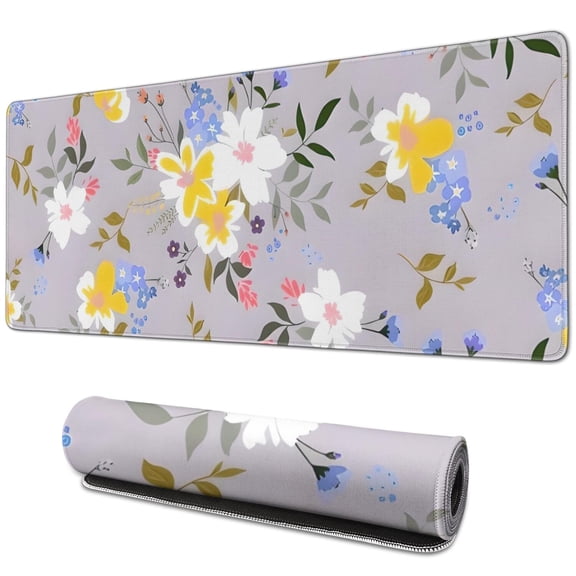 Long Mouse Pads for Desk,Pioneer Flower Floral Print Pattern Desk Mats on Top Of Desks, Desk Mouse Pad Extra Large with 3mm Non-Slip Base and Stitched Edge for Gaming,Office,Work,Home 31.5"x11.8"