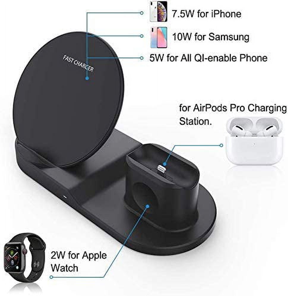 3 in 1 Wireless Charger for iPhone 11 Pro Max/Xs/XS/8P, Fast Wireless Charger for AirPod, Wireless Watch Charging Stand for iWatch 1/2/3/4/5,Black