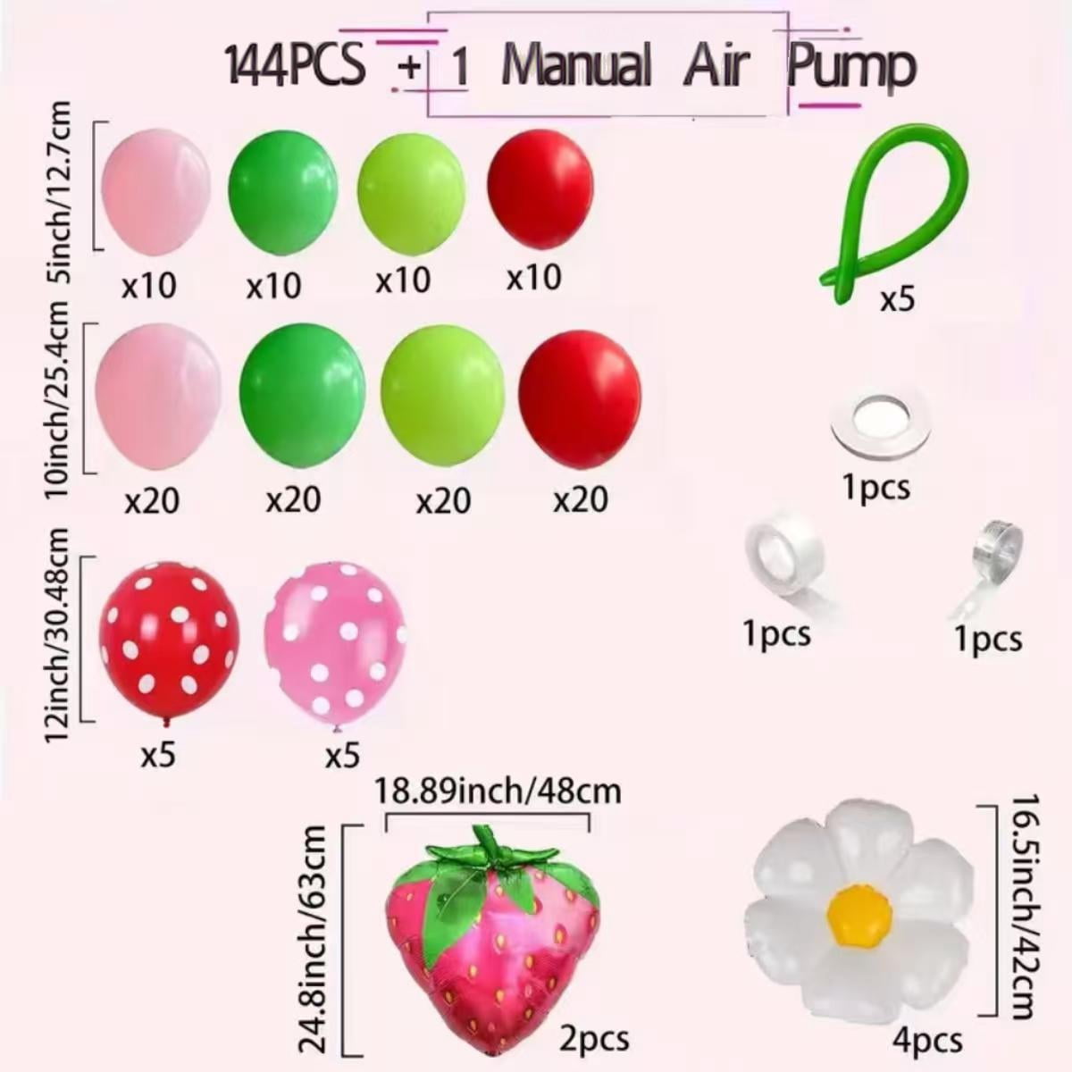 Strawberry Balloons Arch Kit 145 Pieces, Red Light Pink Green and White with Balloon for Strawberry Party Decoration, Girls or Boys Birthday  Berry Sweet Baby Shower Decorations