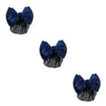 thumbnail image 1 of VONKY Cloth Easy To Wear Professional Hair Plate Mesh Pocket Bow Hair Net Snood Net Bow Work Hair Clips Gold rim - Blue 3Set, 1 of 6