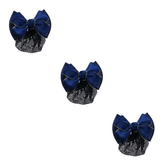 VONKY Cloth Easy To Wear Professional Hair Plate Mesh Pocket Bow Hair Net Snood Net Bow Work Hair Clips Gold rim - Blue 3Set