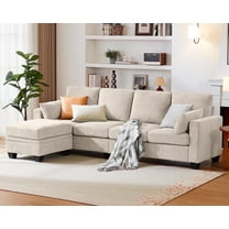 CHIC HOUSE 100" Modular Sectional Couches for Living Room, 4-Seat Oversized L-Shaped Sofa with Movable Storage Ottoman, Comfy Corduroy Couch with Deep Seat & Throw Pillows, Beige