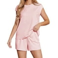 thumbnail image 4 of AskLazy Women's Two Piece Sets Casual Short Sleeve Crewneck Blouses Coordinated With Outfits Shorts Loungewear Tracksuit Set,US Size,Light Pink,L, 4 of 15