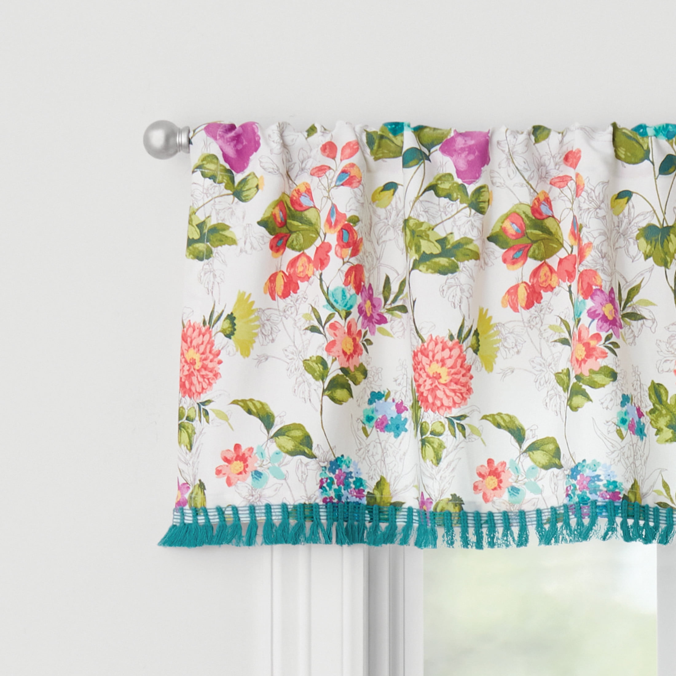 (2 pack) The Pioneer Woman Blooming Bouquet 3-Piece Curtain Tier Pair and Valance Set, 60 in x 36 in, Multi