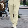 thumbnail image 2 of Styesk Pantalon Homme Décontracté Taille Élastique Rayé Poches Coton Lin Pantalon, 2 of 7