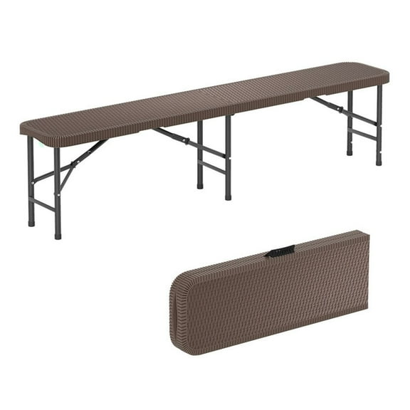 Spaco 6 Feet Plastic Folding Bench with 1320 LBS Capacity and Handle, Patio Chairs for Outdoor, Brown