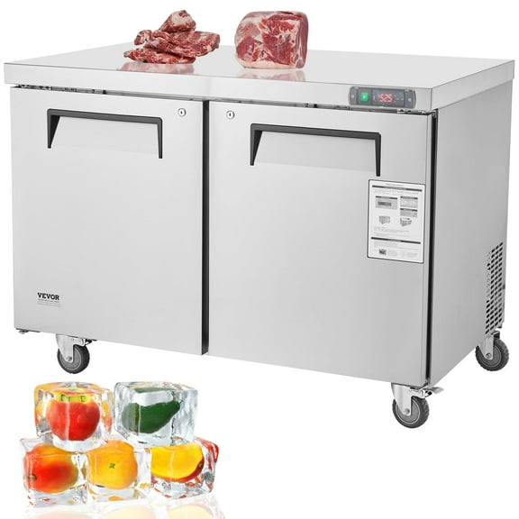 VEVOR 48" Commercial Frozen Refrigerator Sandwich & Salad Prep Table, 12.9 Cu. Ft Stainless Steel Refrigerated Food Prep Station with 2 Doors, Frost Free Refrigerator