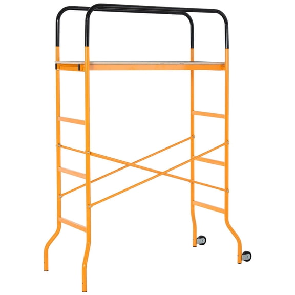 4 Step Steel Scaffold Organizer Platform Anti Skid Mobile Scaffolding Ladder with 2 Wheels Free Moving for Indoor Outdoor Decoration