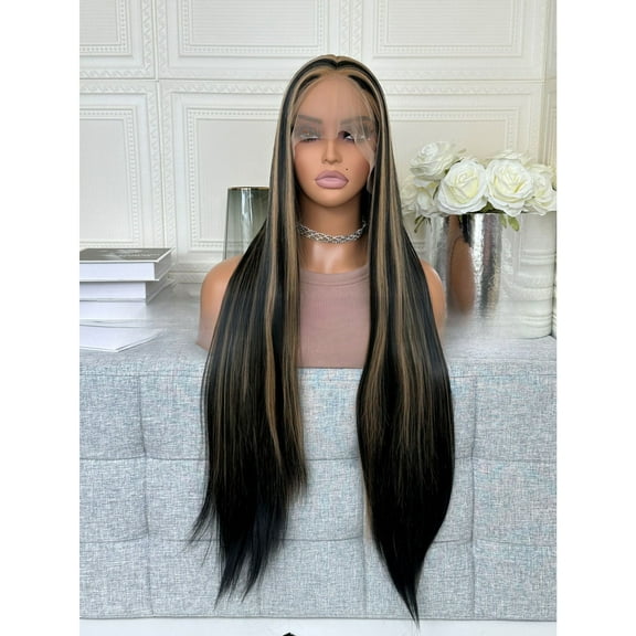 Women's long layered wig, natural wave wig, human hair side parting, heat resistant, lightweight, tangle free, suitable for daily use and clothing