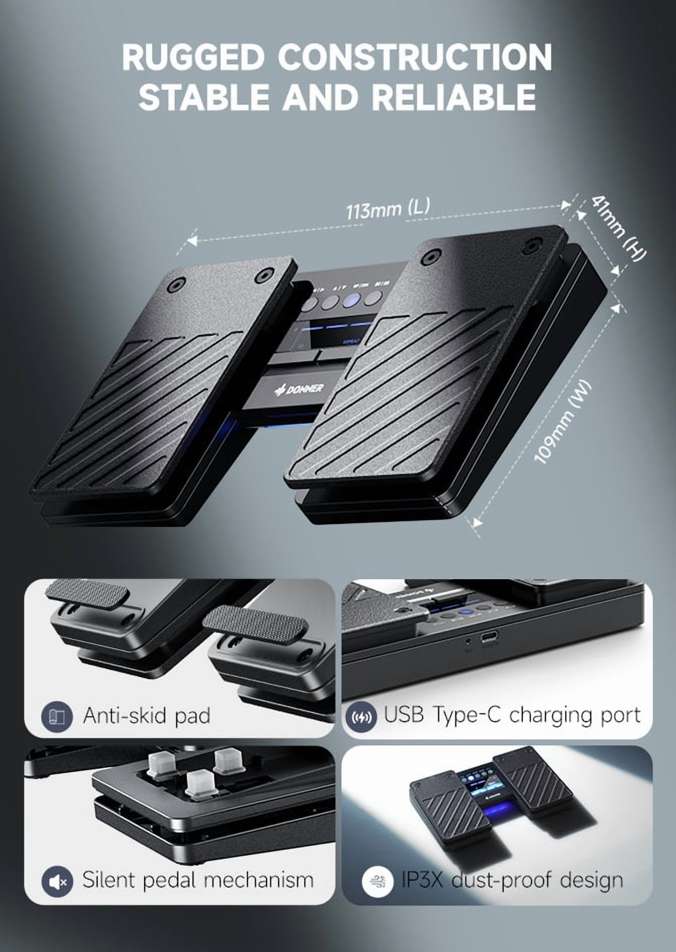 Donner Bluetooth Page Turner Pedal for ForScore, Guitar Pro, 5 Modes, Compatible with Windows/Mac/Android, USB-C Charging