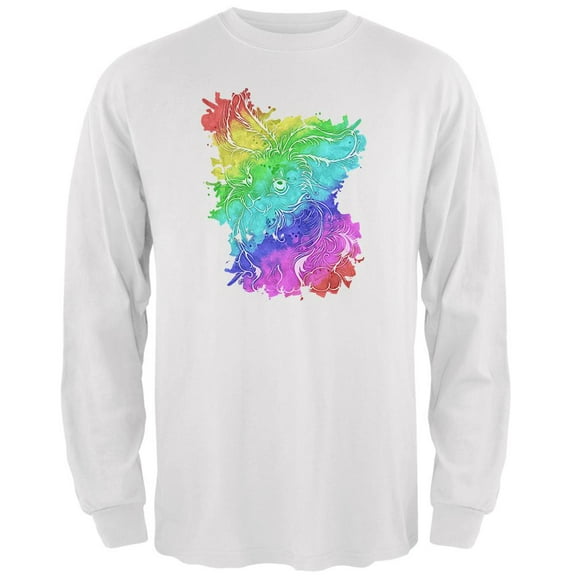 Rainbow Watercolor Easter Bunny Mens Long Sleeve T Shirt White 2XL