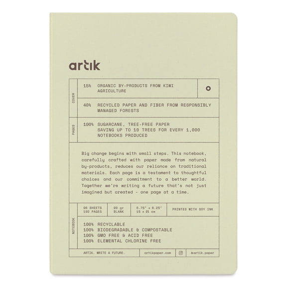 Artik Hardcover Notebook - Kiwi, 5-3/4" x 8-1/4", Blank