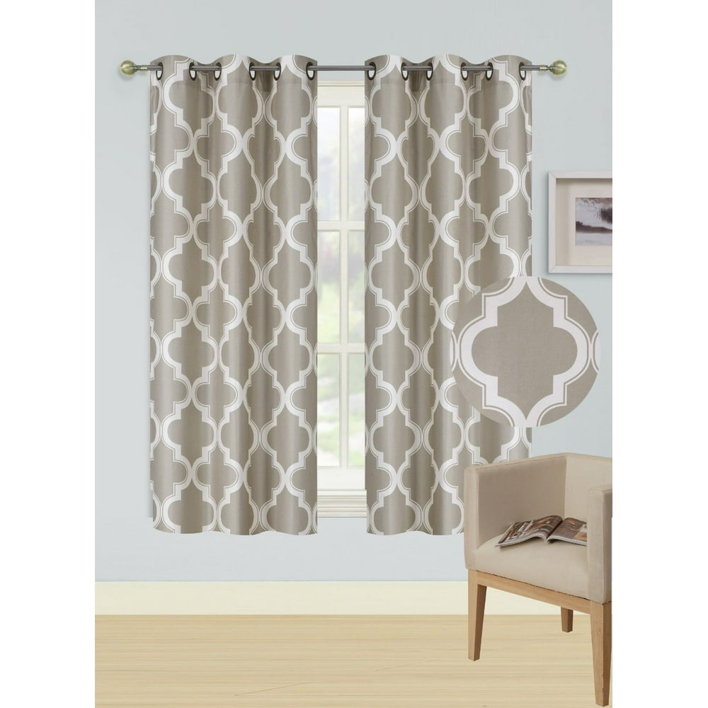 2Piece Moza Taupe/Ivory Geometric Blackout Lined Grommet Window