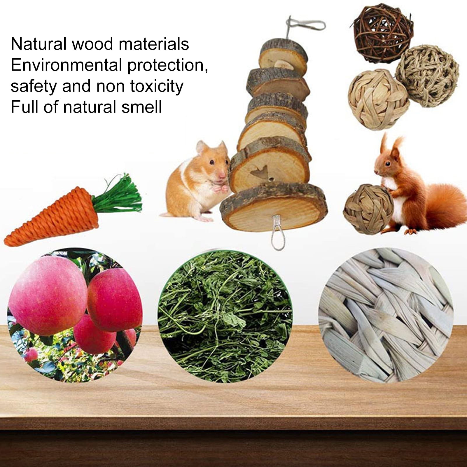 DOPI 6Pcs/Set Hamster Toy Attractive Healthy Wood Grinding Teeth Molar Skewers Toy for Small Animals