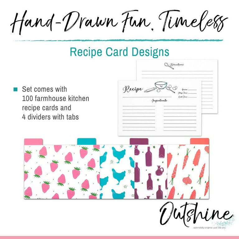 Outshine Floral Recipe Cards with Dividers (Set of 104)