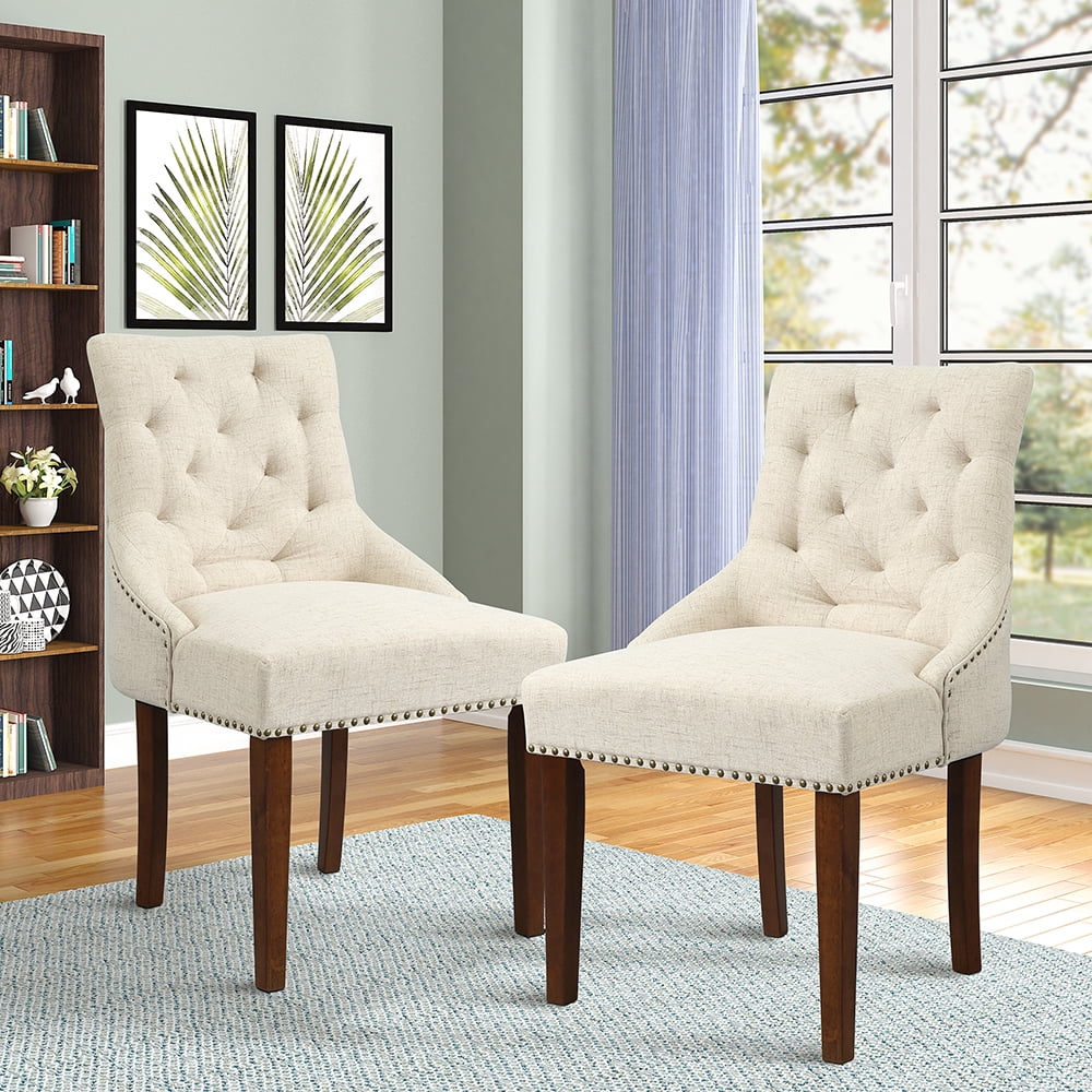 Kepooman Elegant Medieval Upholstered Dining Chairs Set of 6, Tufted High Back Armless Home Chairs with Nailed Trim Solid Wood Legs, Accent Chairs for Dining Room/Living Room/Kitchen, Beige Kepooman Elegant Medieval Upholstered Dining Chairs Set of 6, Tufted High Back Armless Home Chairs with Nailed Trim Solid Wood Legs, Accent Chairs for Dining Room/Living Room/Kitchen, Beige