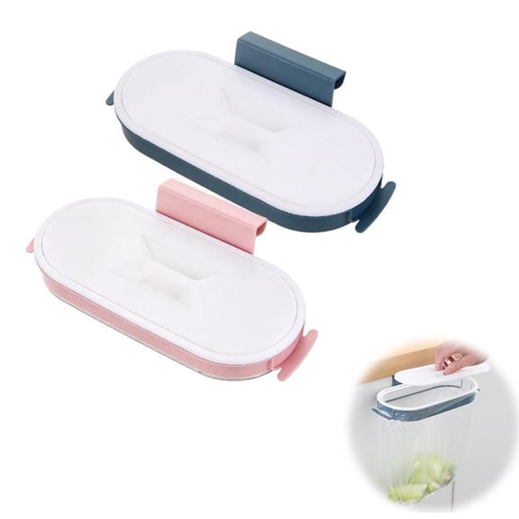 Set of 2 Trash Bag Holder Rack, Hanging Organizer Garbage Bag Holder, & Removable Lid - Multi for Kitchen Cabinet Door Storage Cupboard, Under Sink, Kitchen Towel Rails Rack, Blue & Pink