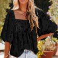 thumbnail image 3 of Camisa fluida para mujer Camiseta casual con cuello cuadrado que combina con todo Textura floral (Negro L) FLhrweasw Para estrenar, 3 of 7