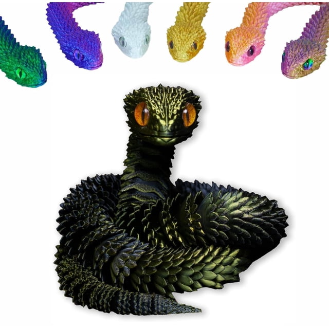 3D Printed Snake Toys 3D Printed Animals Snake Pet Movable Joint Fidget Toys, 3D Printed Animals Toy Adults Fidget Toys,3D Printed Fidget Toys for Home Office Decor (24.4' Black&Gold)